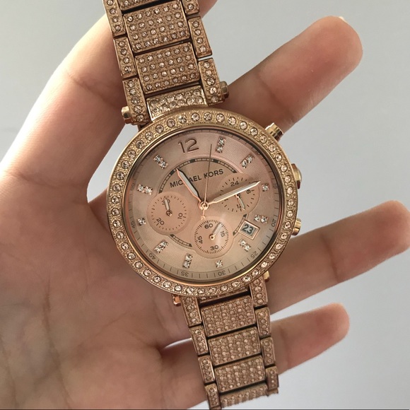 Michael Kors Rose Gold Bling/Diamond Parker Watch - Picture 7 of 8